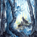 Dark Wolves, 2022, Watercolor, Pencil & White Ink
