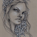 Girl with Hydrangeas, 2017 Graphite & Color Penci on Toned Paper